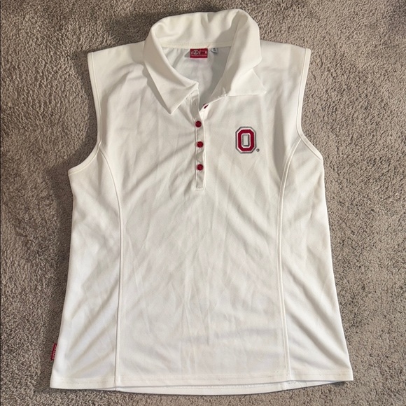 Ohio State Tops - Ohio State University XL women’s sleeveless polo shirt white football buckeyes